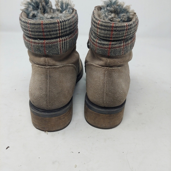 Sam Edelman Darrah Sand Taupe Suede Faux Fur Plaid Ankle Boots Block Heel Size 8 - Picture 3 of 11